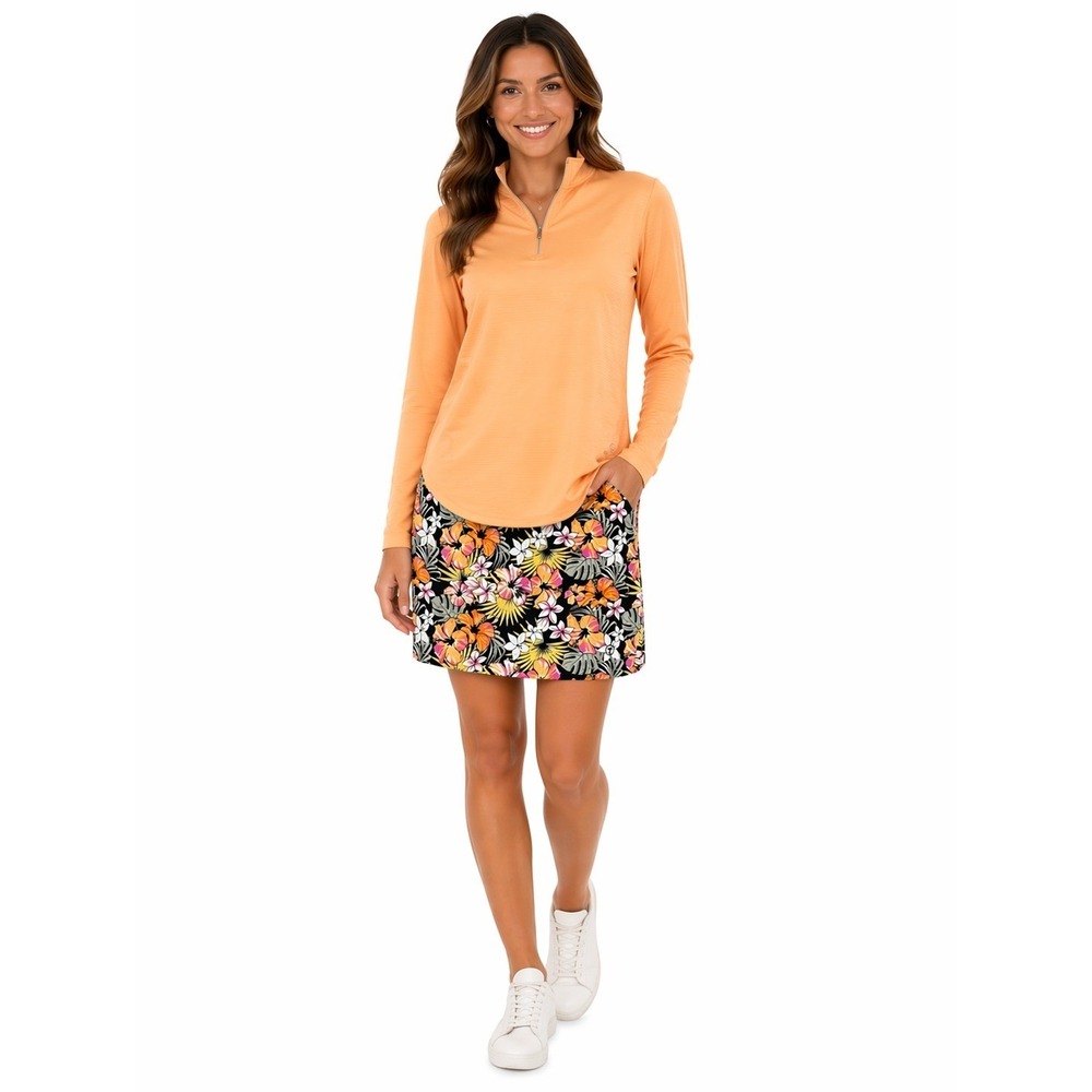Tribal Sport Women's Medium Apricot Orange‎ Ribbed Quarter Zip Pullover NWOT